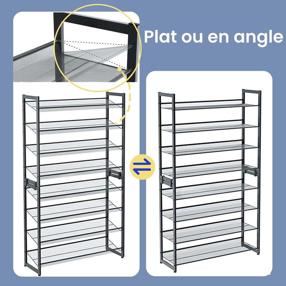 8-Tier Shoe Rack – Metal – Black – Large Capacity with Adjustable Shelves