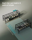 2-Tier Metal Shoe Rack – Ink Black – Height-Adjustable – 4 Hooks