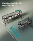 3-Tier Metal Shoe Rack – Ink Black – Height-Adjustable with 4 Side Hooks
