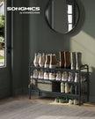 3-Tier Metal Shoe Rack – Ink Black – Height-Adjustable with 4 Hooks