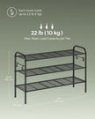 3-Tier Metal Shoe Rack – Ink Black – Height-Adjustable with 4 Hooks