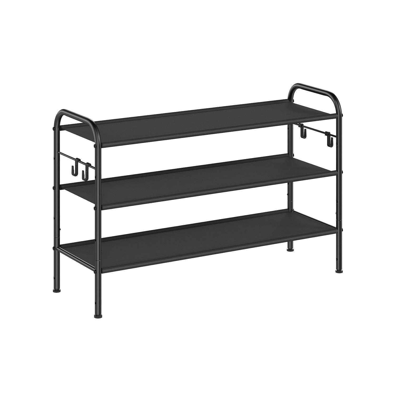 3-Tier Shoe Rack – Fabric – Ink Black – Height-Adjustable with 4 Hooks, Holds up to 12 Pairs of Shoes
