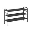 3-Tier Shoe Rack – Fabric – Ink Black – Height-Adjustable with 4 Hooks, Holds up to 12 Pairs of Shoes