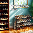 3-Tier Shoe Organizer – Fabric – Neutral Color – Adjustable Height with 4 Hooks, Holds up to 15 Pairs of Shoes