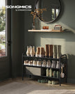 3-Tier Shoe Rack – Fabric – Ink Black – Height-Adjustable with 4 Hooks, Holds up to 12 Pairs of Shoes