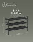 3-Tier Shoe Rack – Fabric – Ink Black – Height-Adjustable with 4 Hooks, Holds up to 12 Pairs of Shoes