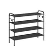 4-Tier Shoe Rack – Fabric – Ink Black – Height-Adjustable with 4 Hooks