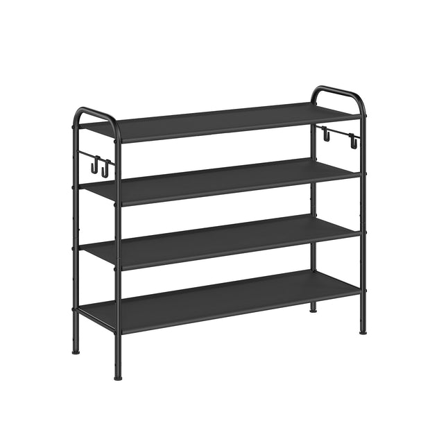 4-Tier Shoe Rack – Fabric – Ink Black – Height-Adjustable with 4 Hooks
