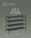 4-Tier Shoe Rack – Fabric – Ink Black – Height-Adjustable with 4 Hooks