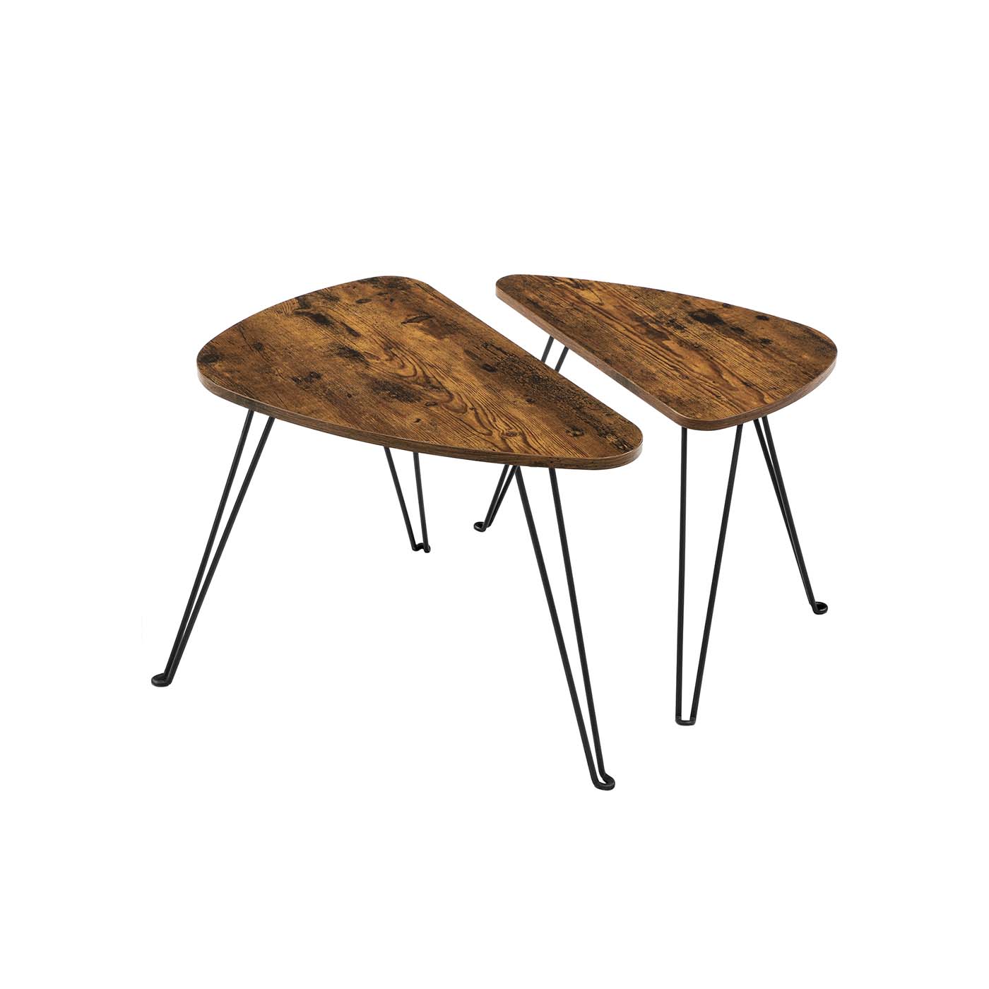 Nesting Side Tables – Wood and Metal – Rustic Brown and Black – Industrial Style