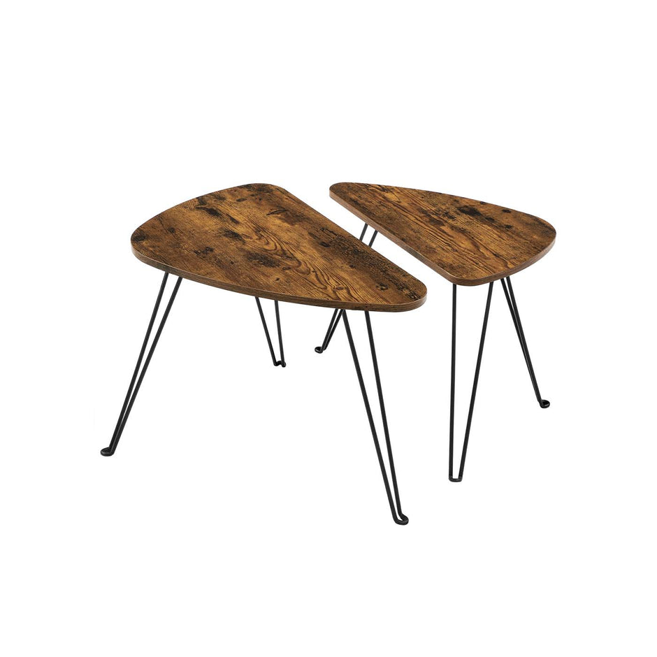 Nesting Side Tables – Wood and Metal – Rustic Brown and Black – Industrial Style