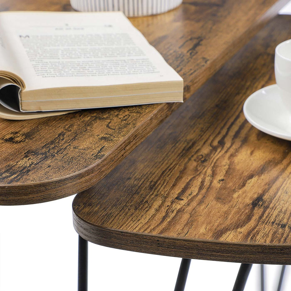 Nesting Side Tables – Wood and Metal – Rustic Brown and Black – Industrial Style