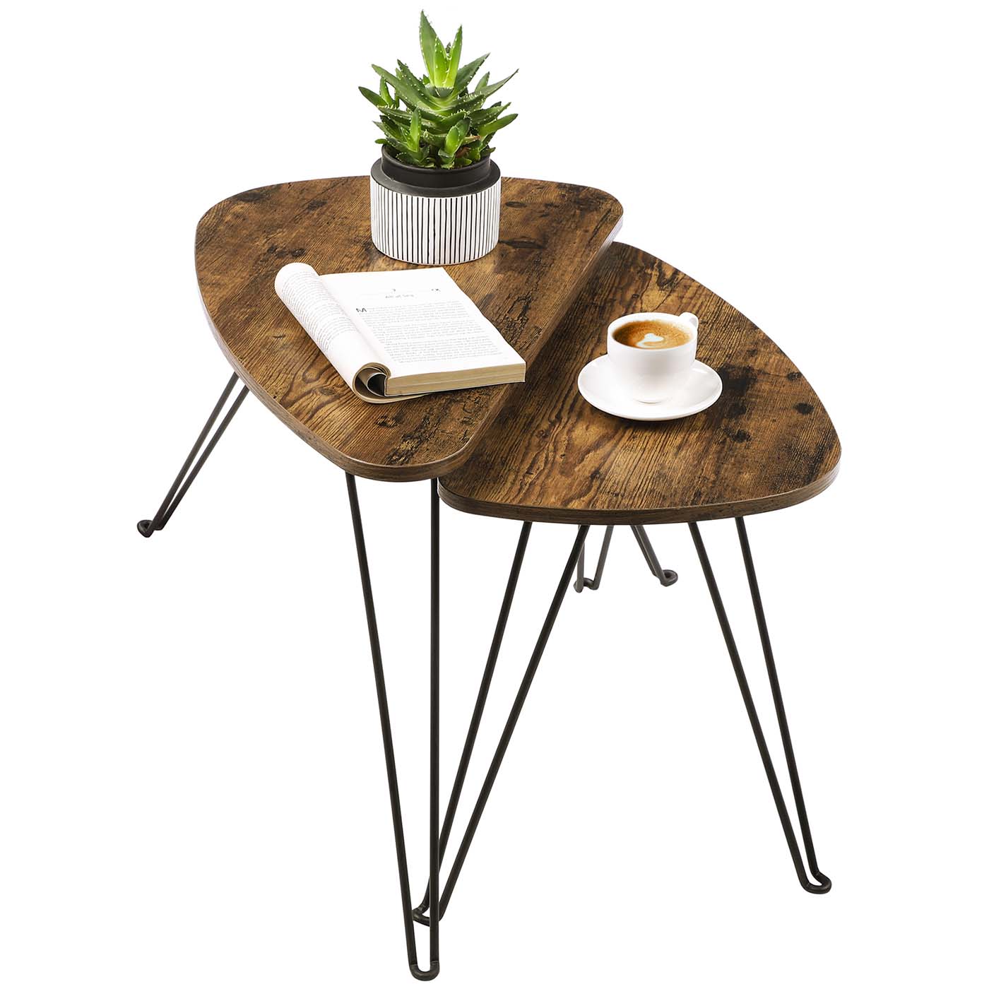 Nesting Side Tables – Wood and Metal – Rustic Brown and Black – Industrial Style