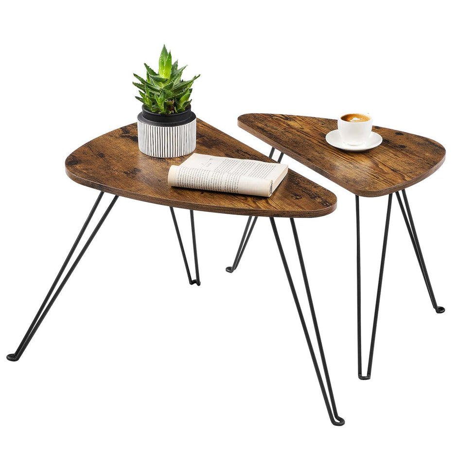 Nesting Side Tables – Wood and Metal – Rustic Brown and Black – Industrial Style