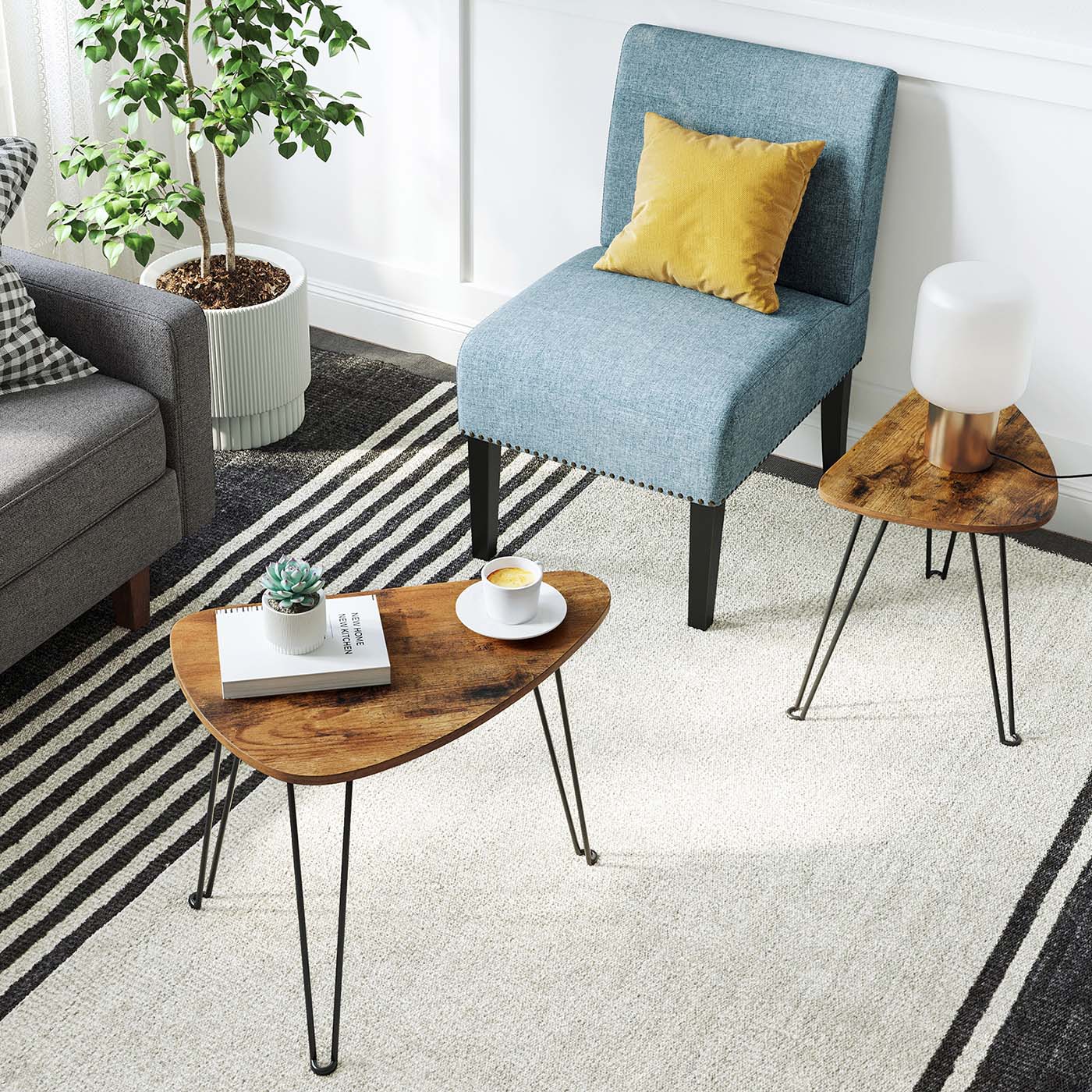 Nesting Side Tables – Wood and Metal – Rustic Brown and Black – Industrial Style