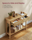 Console Table – Oak – Beige – 2 Drawers with Open Shelf, Rounded Corners, Boho Style