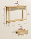 Console Table – Oak – Beige – 2 Drawers with Open Shelf, Rounded Corners, Boho Style