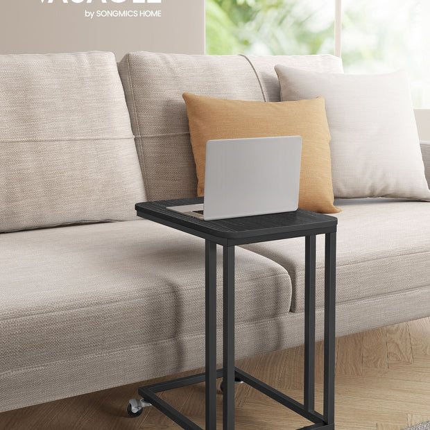 Side Table – Steel Frame – Greige and Black – Mobile Design with Easy Assembly