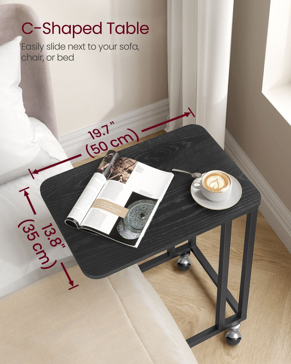 Side Table – Steel Frame – Greige and Black – Mobile Design with Easy Assembly