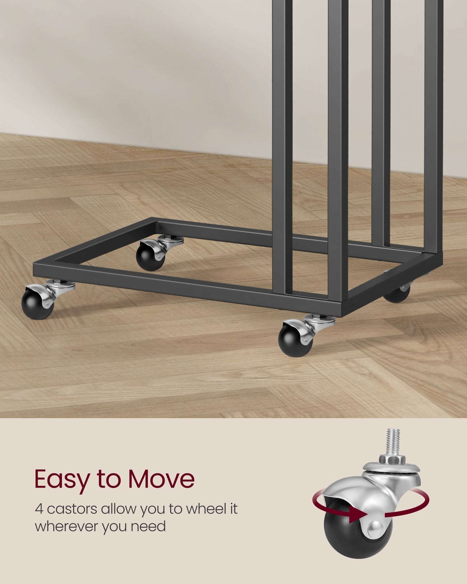 Side Table – Steel Frame – Greige and Black – Mobile Design with Easy Assembly
