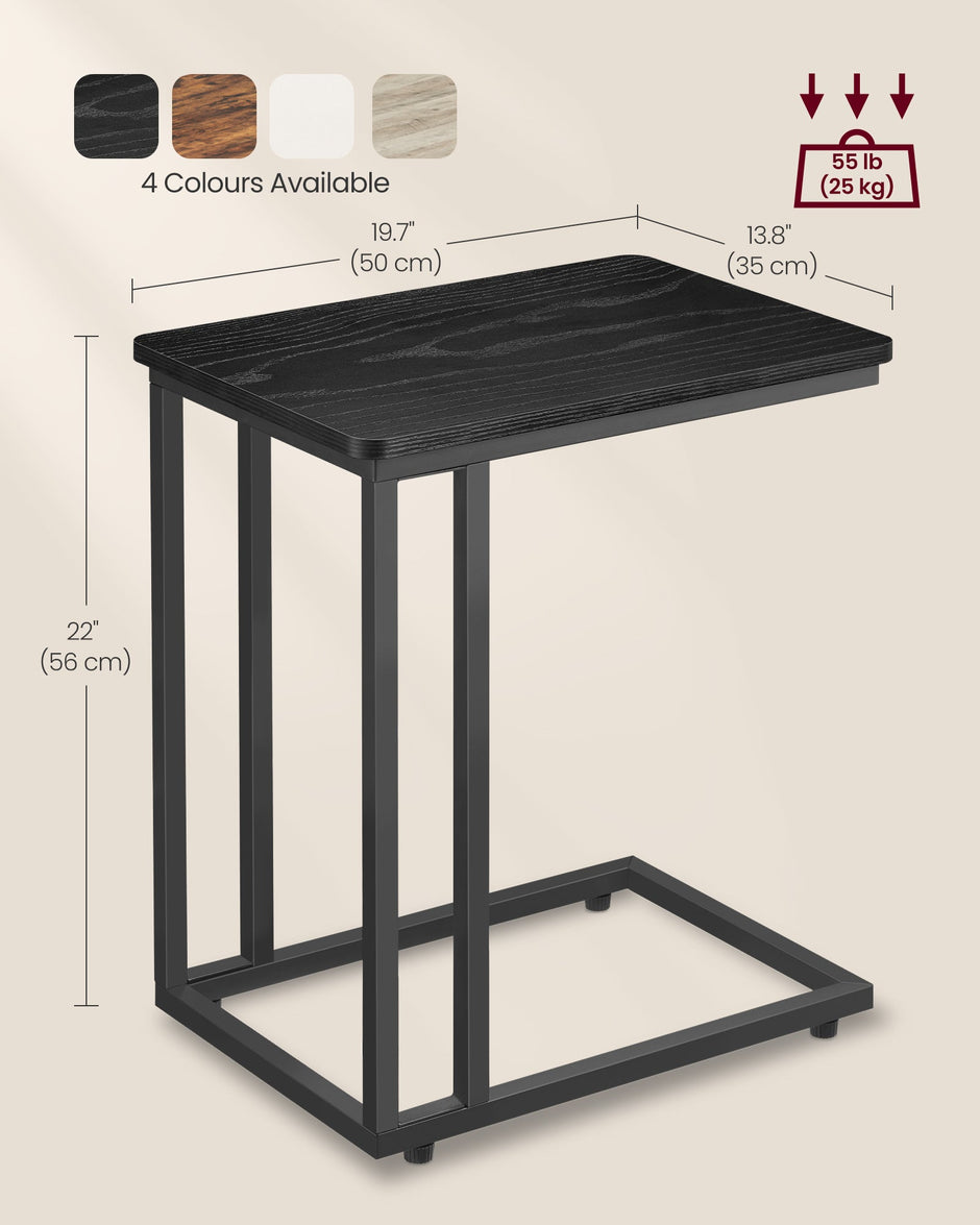 Side Table – Steel Frame – Greige and Black – Mobile Design with Easy Assembly