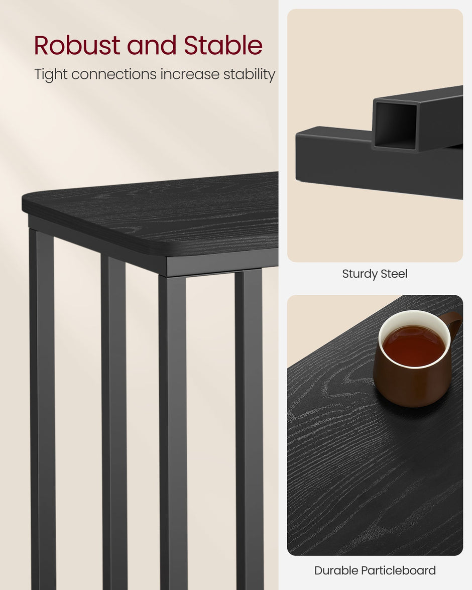 Side Table – Steel Frame – Greige and Black – Mobile Design with Easy Assembly