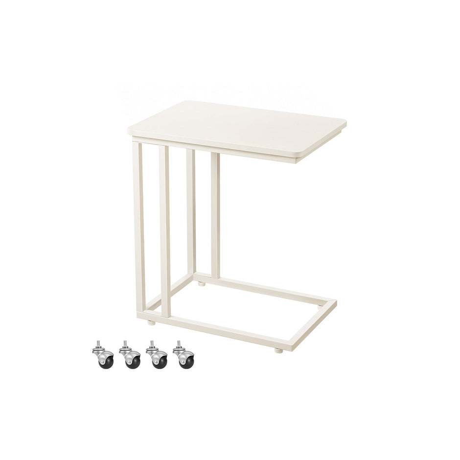 Side Table – Steel Frame – Greige and Black – Mobile Design with Easy Assembly