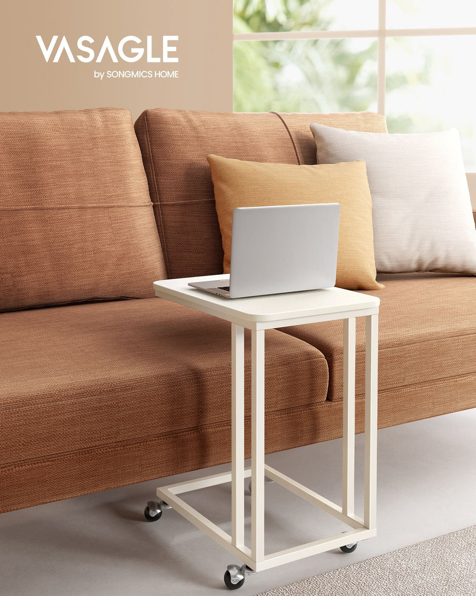 Side Table – Steel Frame – Greige and Black – Mobile Design with Easy Assembly