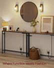 Slim Console Tables – Wood – Rustic Brown and Ink Black – Includes Charging Station and Hooks
