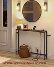Slim Console Table – Wood – Rustic Brown and Ink Black – Charging Station and Easy Assembly
