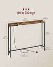 Slim Console Table – Wood – Rustic Brown and Ink Black – Charging Station and Easy Assembly