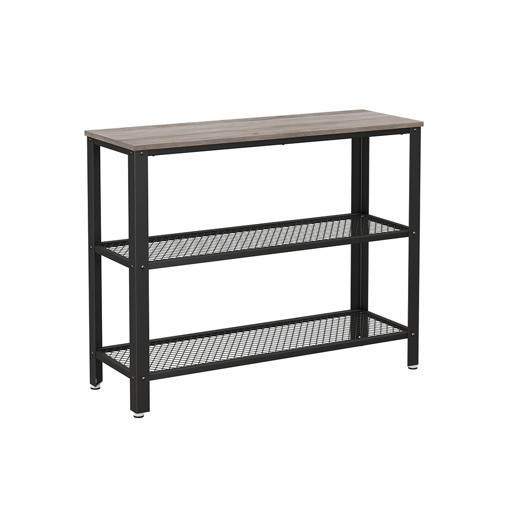 Industrial Console Table – Steel – Greige – Narrow Design with 2 Mesh Shelves