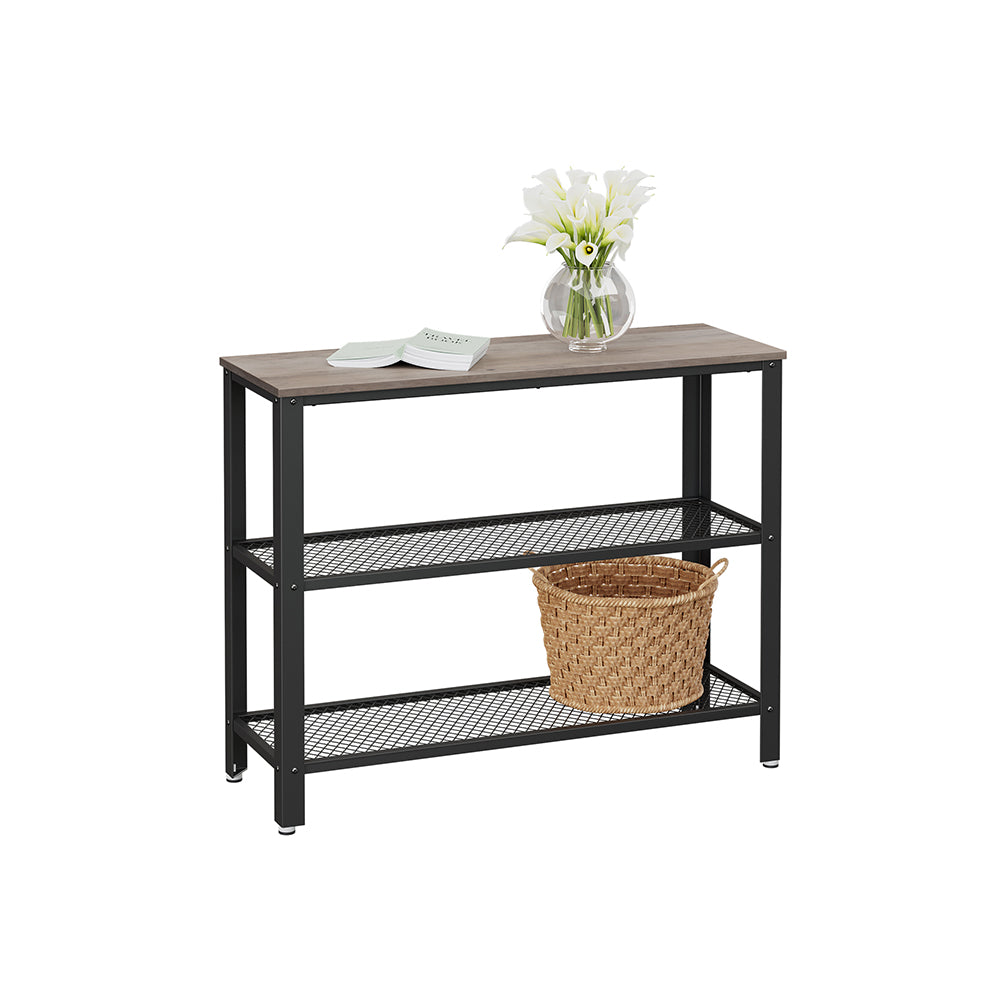 Industrial Console Table – Steel – Greige – Narrow Design with 2 Mesh Shelves