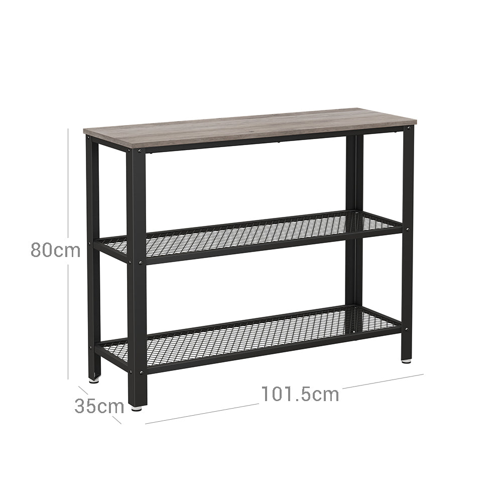 Industrial Console Table – Steel – Greige – Narrow Design with 2 Mesh Shelves