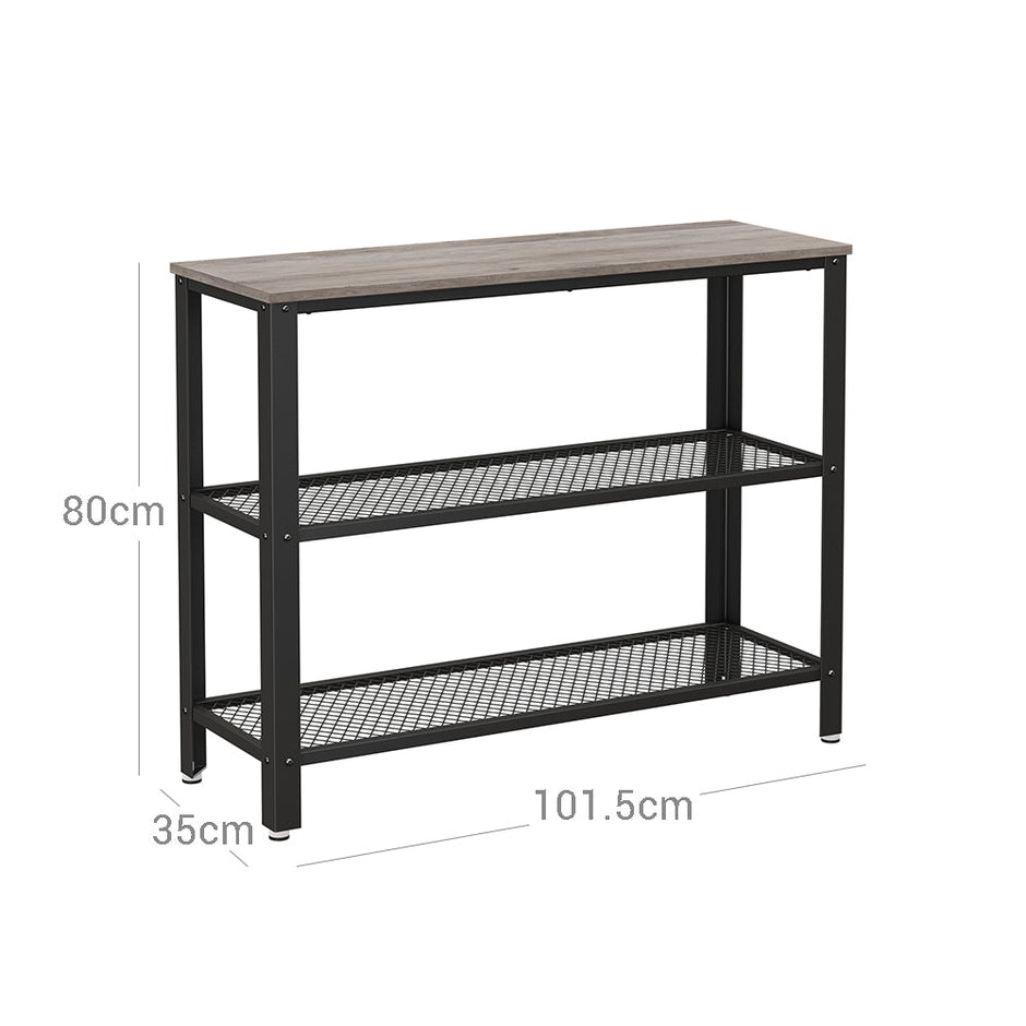 Industrial Console Table – Steel – Greige – Narrow Design with 2 Mesh Shelves