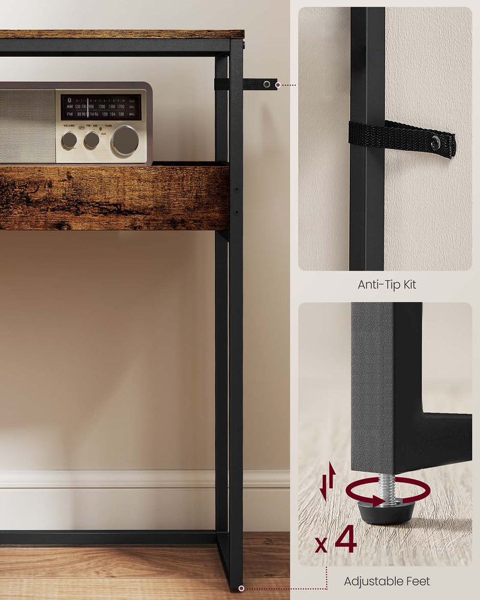 Console Table – Wood – Rustic Brown and Ink Black – 2-Tier Design with Semi-Open Compartments