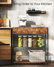Console Table – Wood and Fabric – Rustic Brown and Ink Black – 2 Fabric Drawers, 3-Tier Design