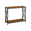 Industrial Console Table – Wood and Metal – Rustic Brown and Black – 2-Tier Design with X-Bars