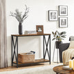 Industrial Console Table – Wood and Metal – Rustic Brown and Black – 2-Tier Design with X-Bars