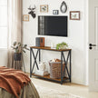 Industrial Console Table – Wood and Metal – Rustic Brown and Black – 2-Tier Design with X-Bars