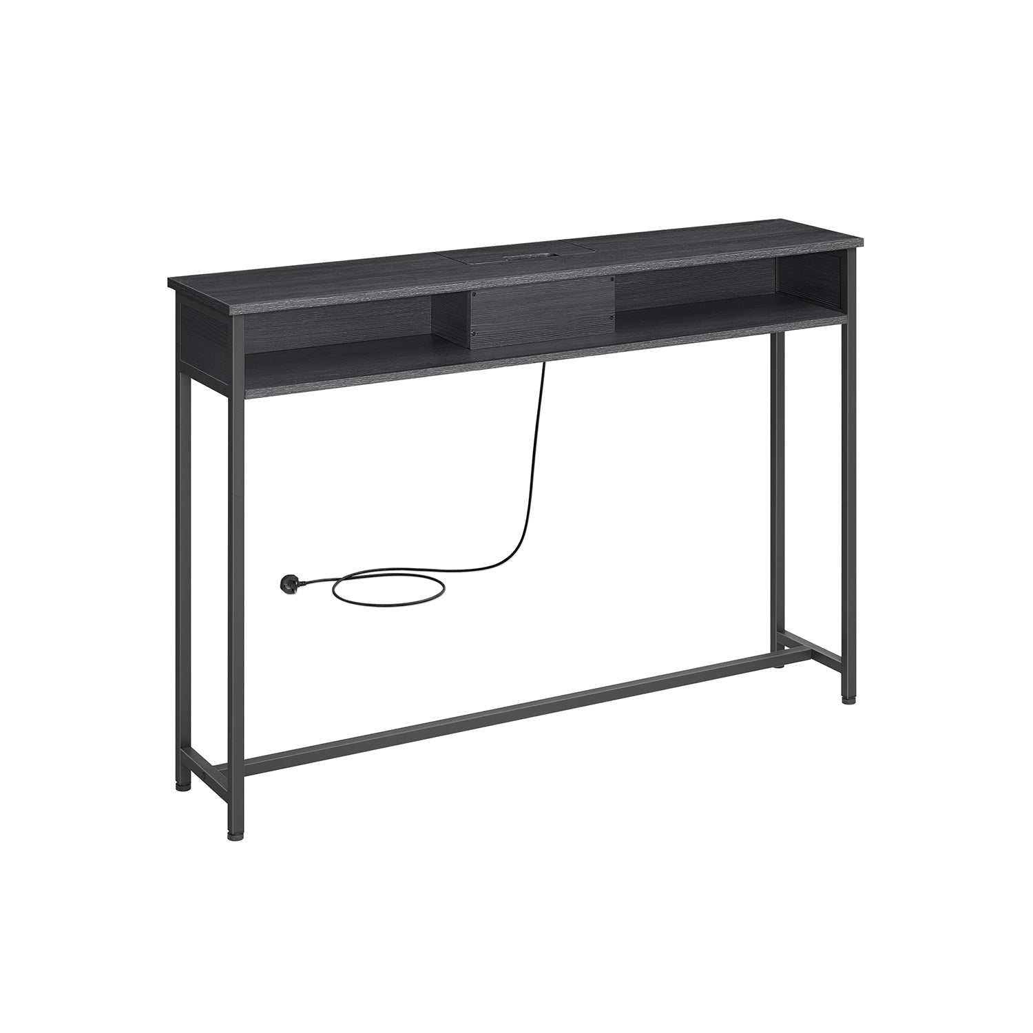 Slim Console Table – Wood – Charcoal Grey and Ink Black – Space-Saving with Charging Station
