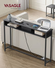 Slim Console Table – Wood – Charcoal Grey and Ink Black – Space-Saving with Charging Station