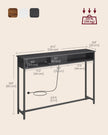 Slim Console Table – Wood – Charcoal Grey and Ink Black – Space-Saving with Charging Station