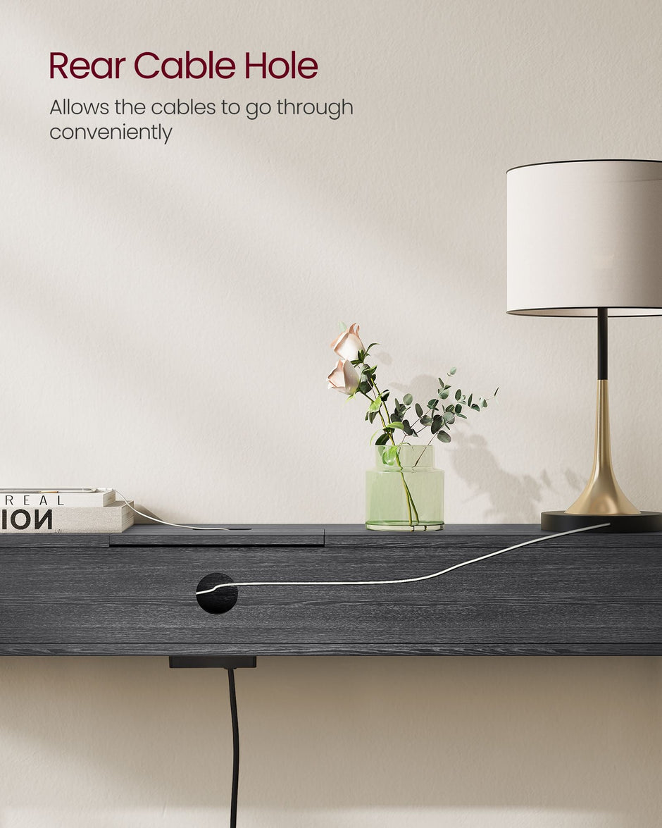 Slim Console Table – Wood – Charcoal Grey and Ink Black – Space-Saving with Charging Station