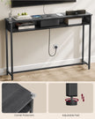 Slim Console Table – Wood – Charcoal Grey and Ink Black – Space-Saving with Charging Station