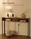 Slim Console Table – Wood – Rustic Brown and Ink Black – Space-Saving with Charging Station