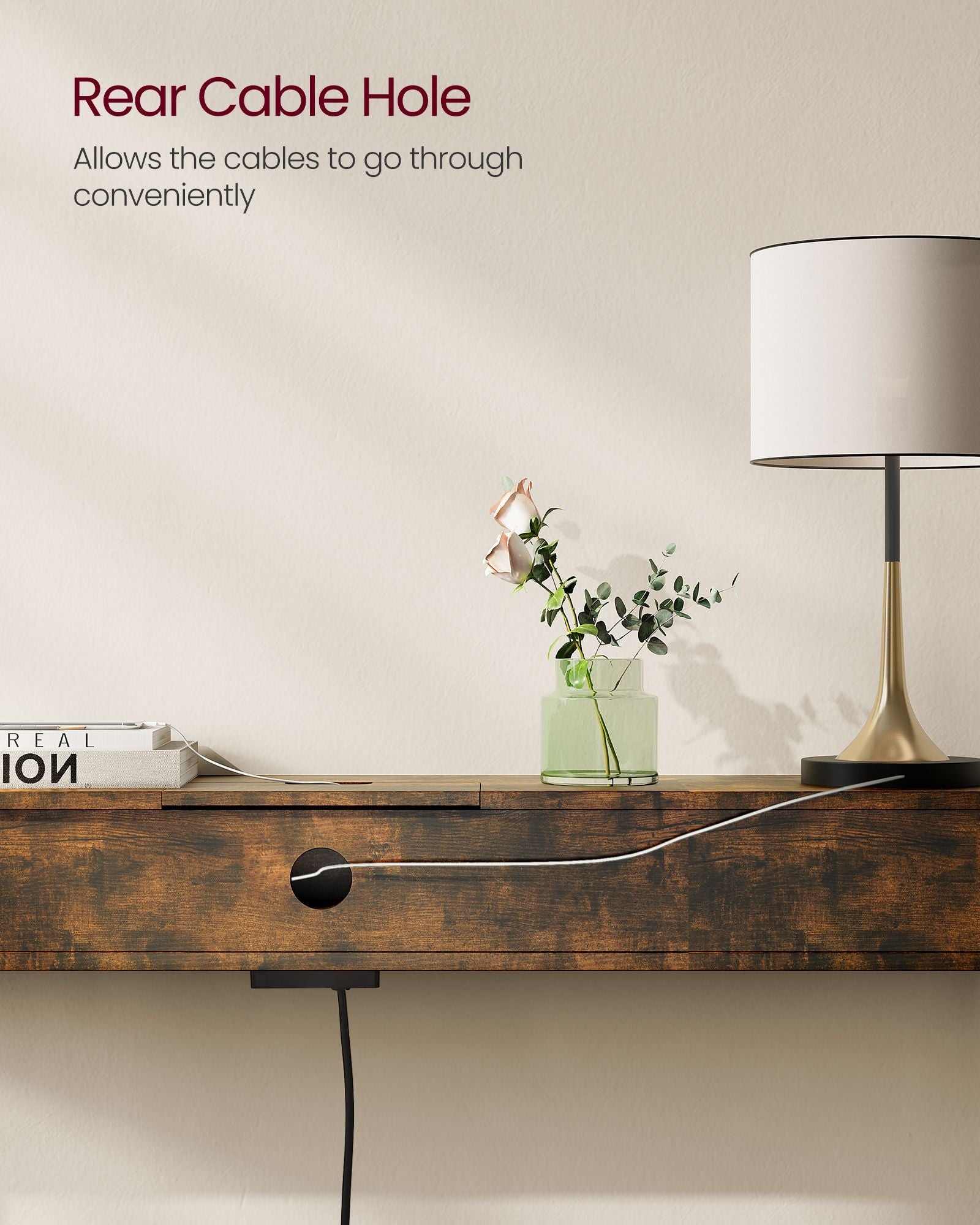 Slim Console Table – Wood – Rustic Brown and Ink Black – Space-Saving with Charging Station