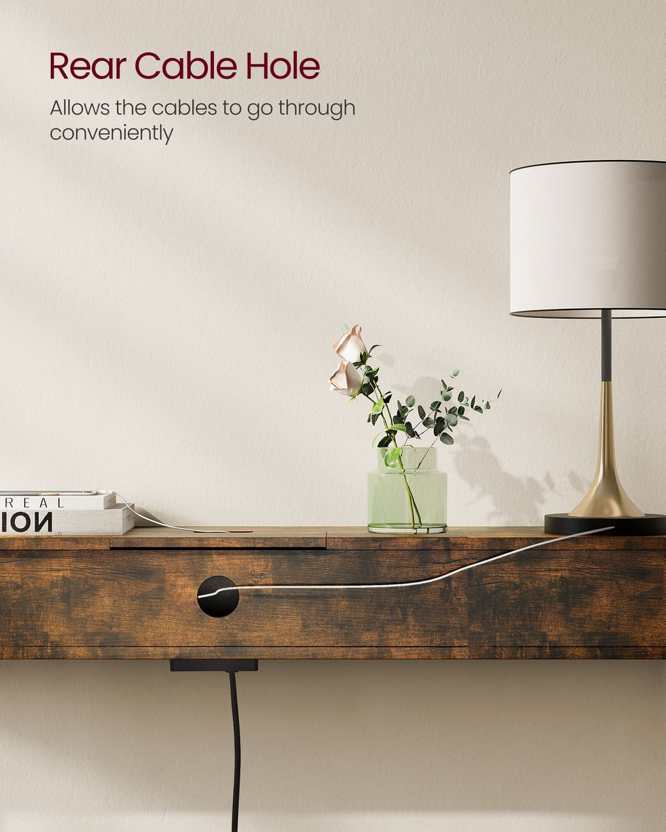 Slim Console Table – Wood – Rustic Brown and Ink Black – Space-Saving with Charging Station