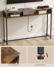 Slim Console Table – Wood – Rustic Brown and Ink Black – Space-Saving with Charging Station