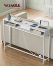 Slim Console Table – Engineered Wood – Snow White – Space-Saving Design with Charging Station and Two Compartments
